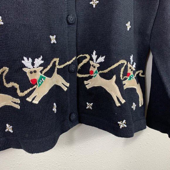 VTG Lemon Grass Ugly Christmas Sweater Reindeer Knit Cardigan M Cottaagecore - Picture 5 of 7